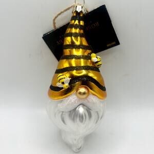Robert Stanley Honey Bumble Bee Gnome Glass Ornament Christmas Holiday NEW